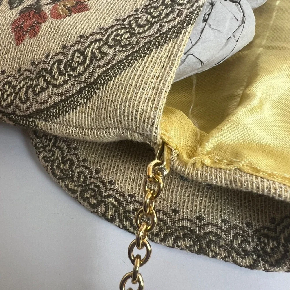 Vintage Delill Handbag Purse Tapestry Chain‎ Strap Floral Metallic Threads